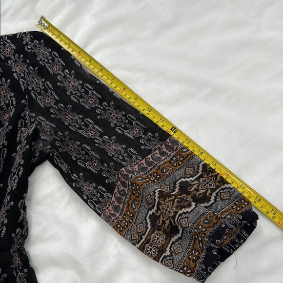 MADEWELL SIZE 6 Bohemian Long Sleeve midi Black and Brown Patterned Dress - Picture 10 of 14